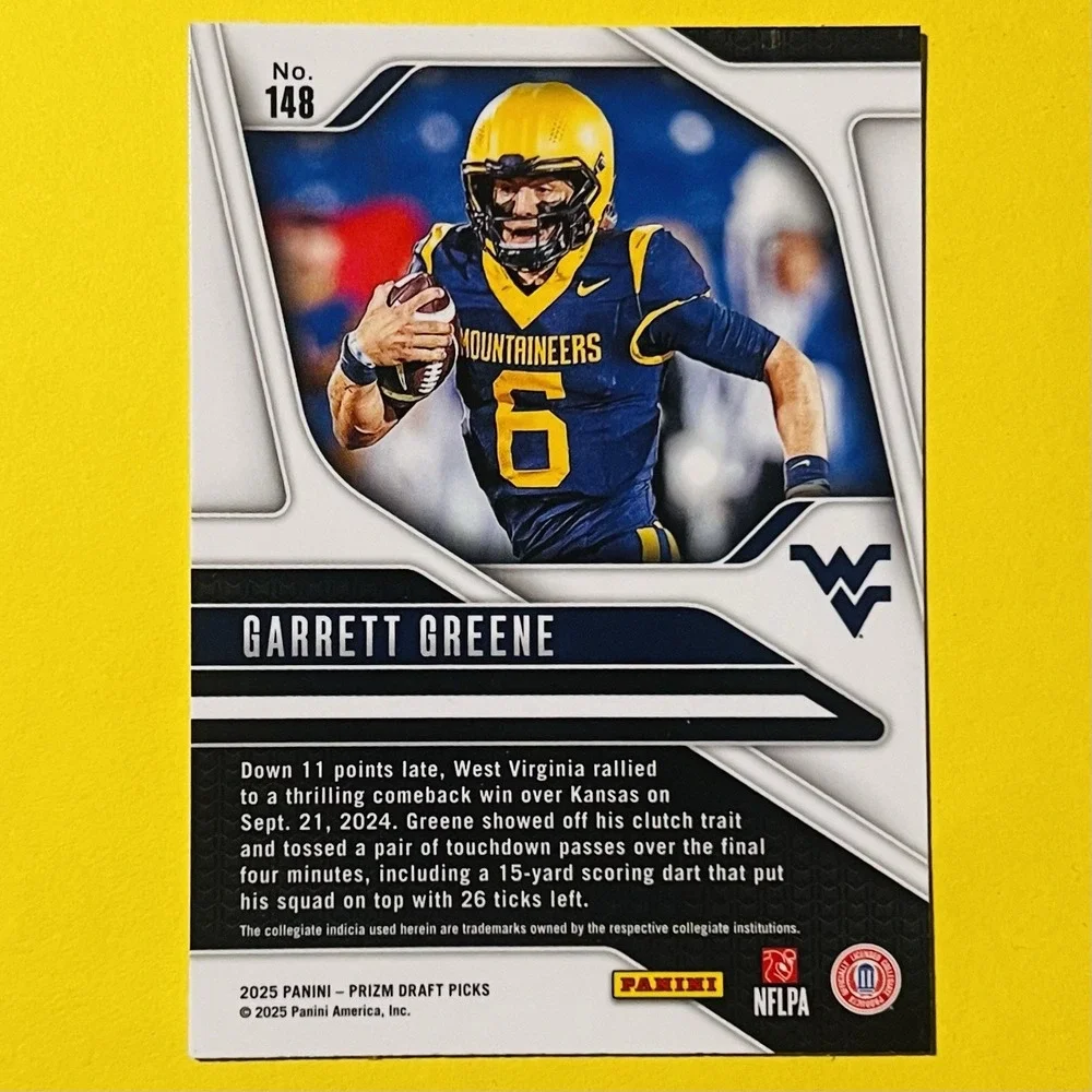 2025 Panini Prizm Draft Picks Garrett Greene Rookie RC #148 West Virginia WVU